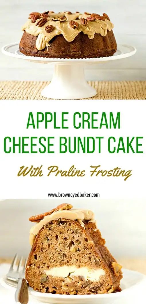 Apple Spice Cream Cheese Bundt Cake with Praline Frosting & Pecans. OH MY! |