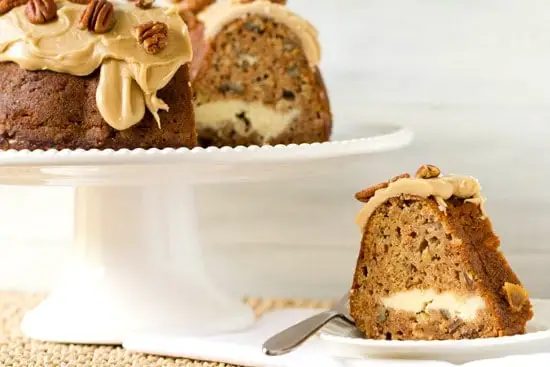 Apple Bundt Cake plus Cream Cheese Filling & Praline Frosting