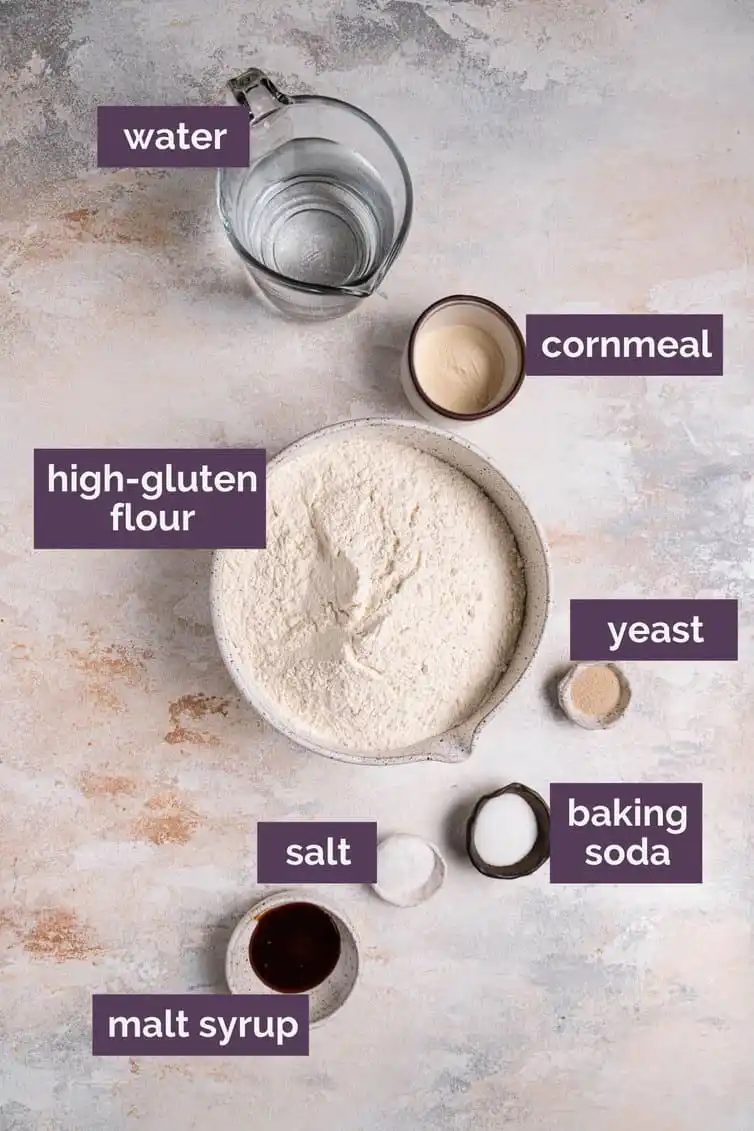 Ingredients for from-scratch bagels prepped and labeled.
