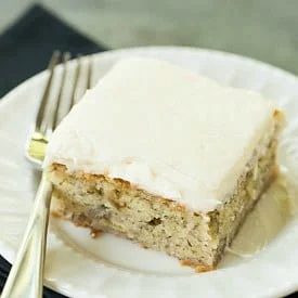 Banana Snack Cake, served with Cream Cheese Frosting