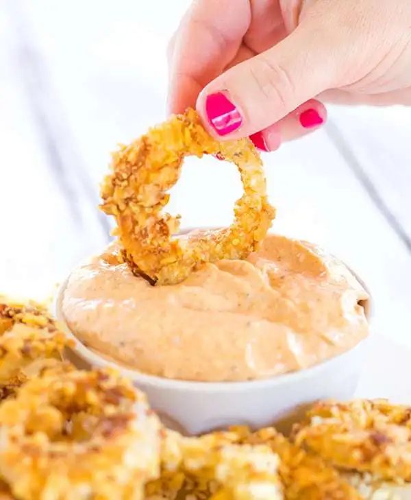 At-home Bloomin' Onion Dipping Sauce - It tastes just like it came from Outback, and is a must for your from-scratch onion rings!