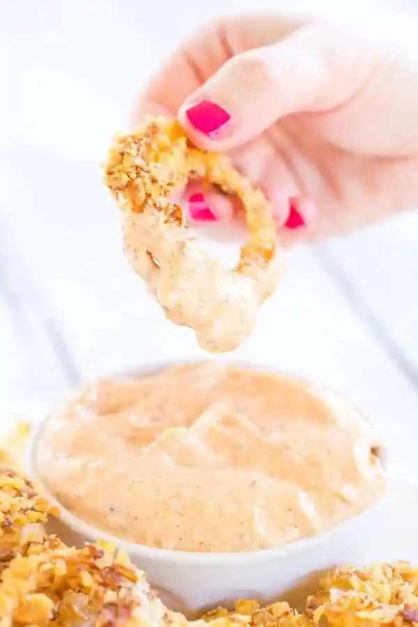 At-home Bloomin' Onion Dipping Sauce - It tastes just like it came from Outback, and is a must for your from-scratch onion rings!