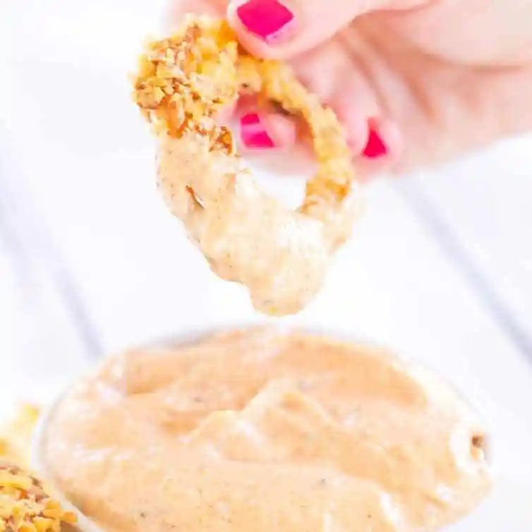 At-home Bloomin' Onion Dipping Sauce - It tastes just like it came from Outback, and is a must for your from-scratch onion rings!