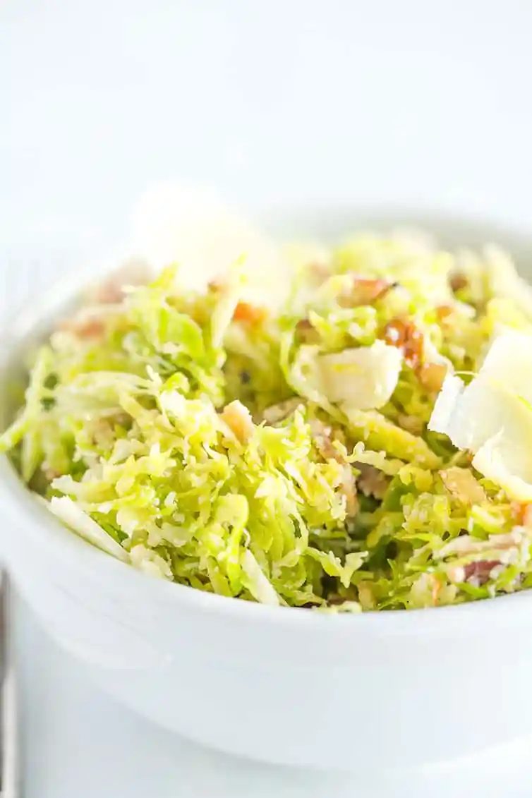 Shaved Brussels Sprouts Salad, served with Bacon & Pecans