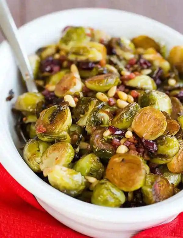Brussels Sprouts with Pancetta, Cranberries & Pine Nuts - A reliable Thanksgiving side dish! |