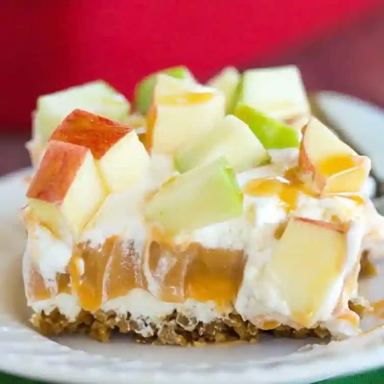 No-Bake Caramel Apple Pudding, served with Gingersnap Crust