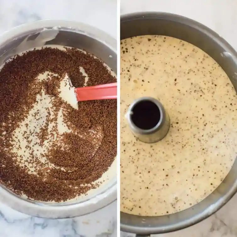 Grated chocolate folded into the chiffon cake batter.