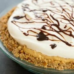 Chocolate-Peanut Butter Banana Cream Pie, served with Pretzel Crust
