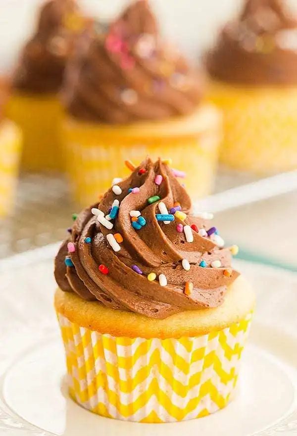 Classic Yellow Cupcakes plus Chocolate Frosting
