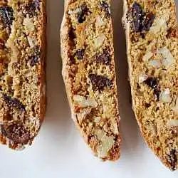 3 pieces of fig and walnut biscotti.