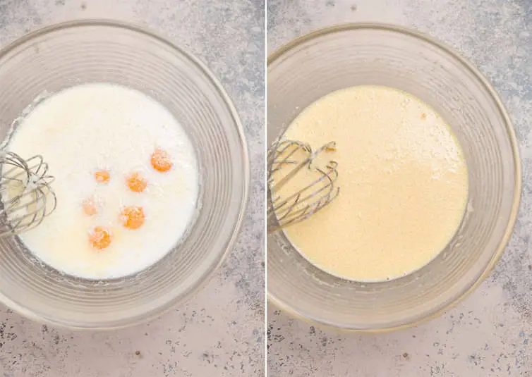 Whisking together the custard for French toast.