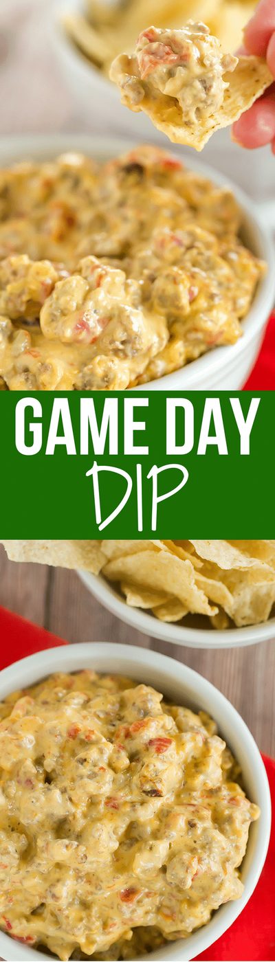This game day dip is reliable football food - only 5 ingredients and you throw them all in the slow cooker! A straightforward, cheesy dip!