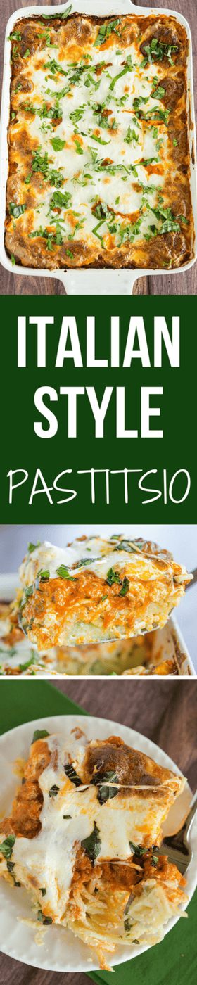 An Italian spin on traditional Greek pastitsio with layers of pasta, meat, cream sauce, and cheese. A rich recipe reliable for company!