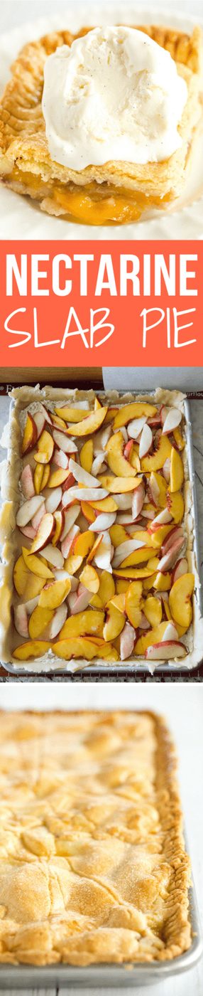 Nectarine Slab Pie - From-scratch pie with a tender pastry crust and filled with both yellow and white nectarines. A summer must!