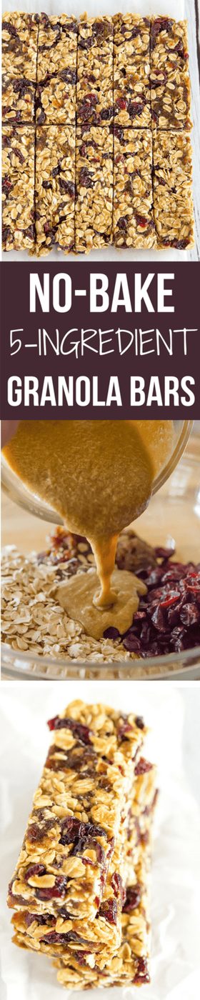 These no-bake granola bars contain only five ingredients, no added sugar, and are infinitely customizable... A reliable lunchbox snack!