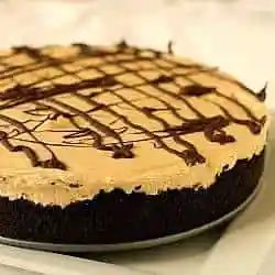 No bake creamy peanut butter pie before slicing.