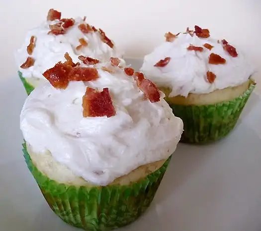 Pancake Cupcakes, served with Maple-Bacon Frosting