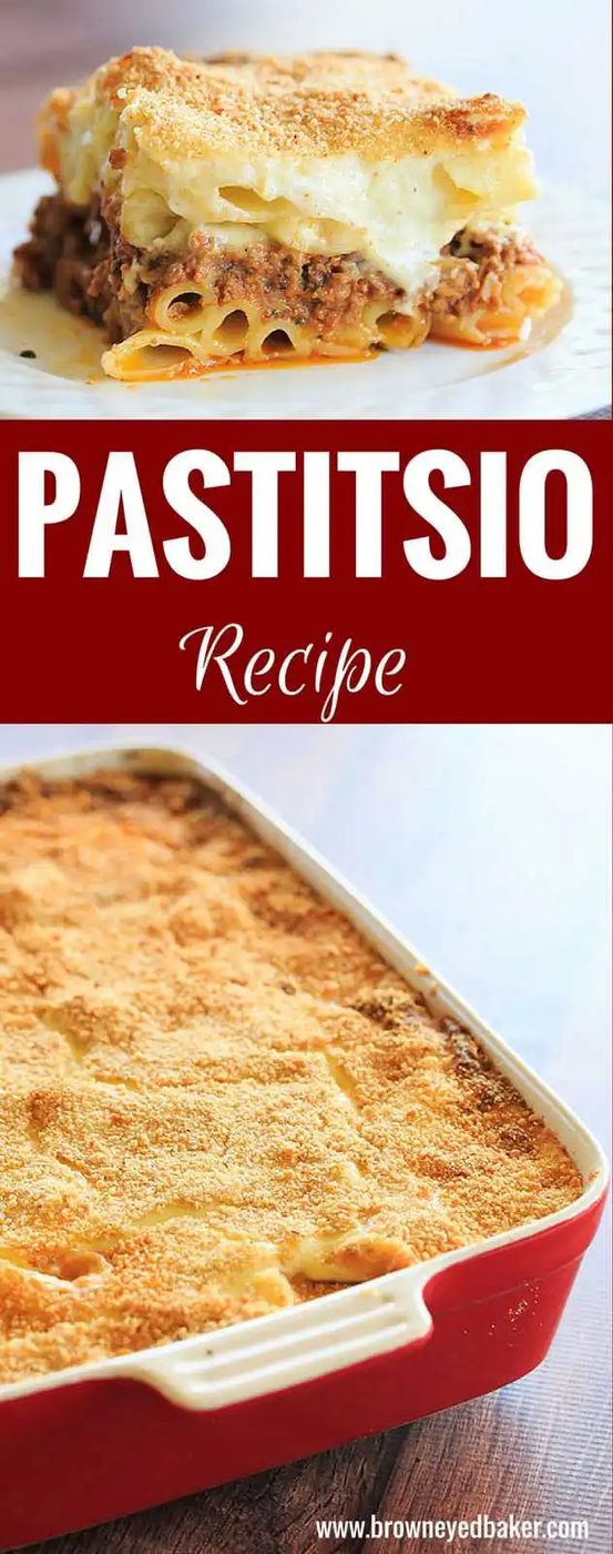 A classic pastitsio recipe - layers of ziti pasta with a beef and lamb sauce, bechamel and loads of cheese! |