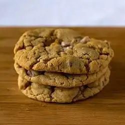Stack of 3 peanut butter Snickers cookies.