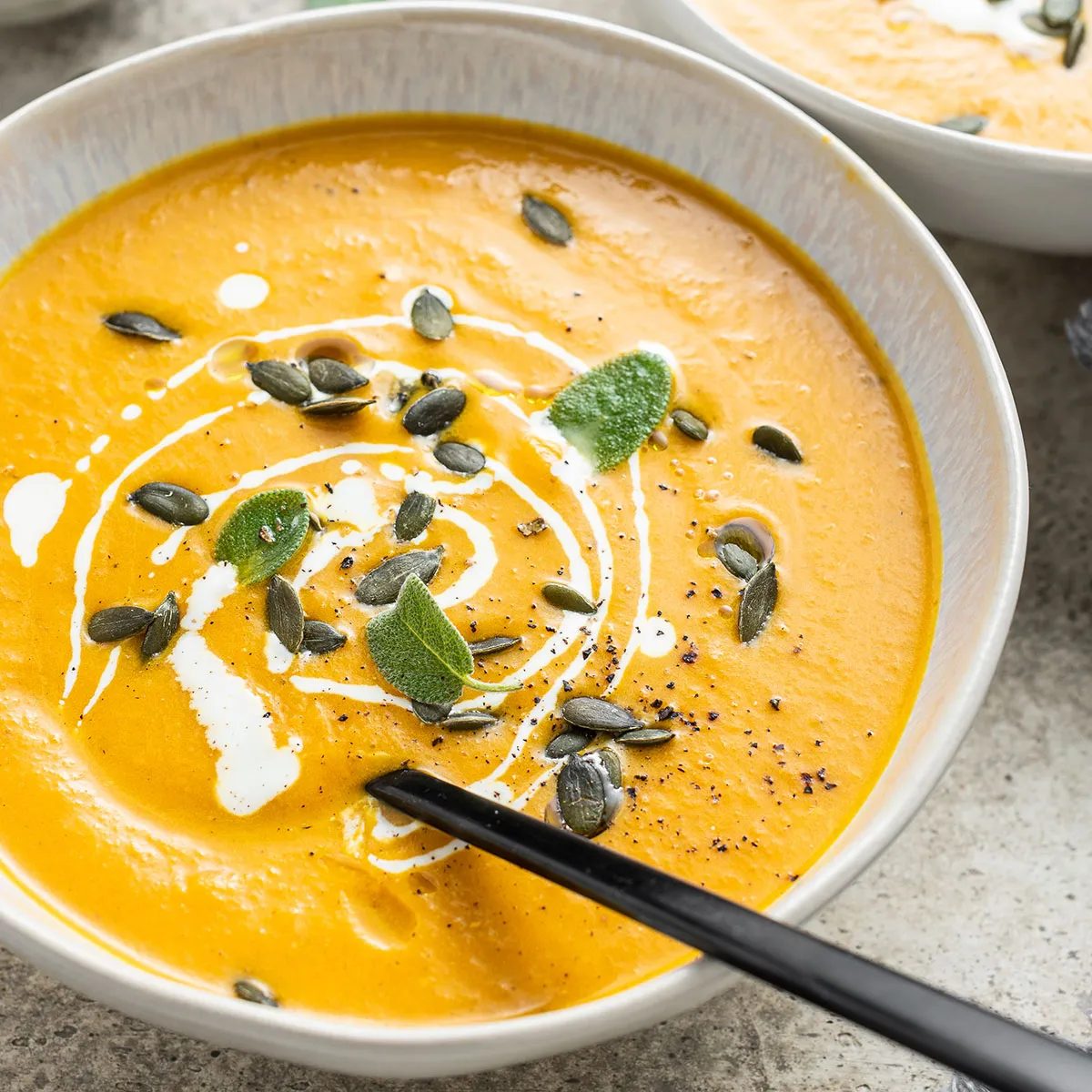 Pumpkin Soup, served with Apple & Spices