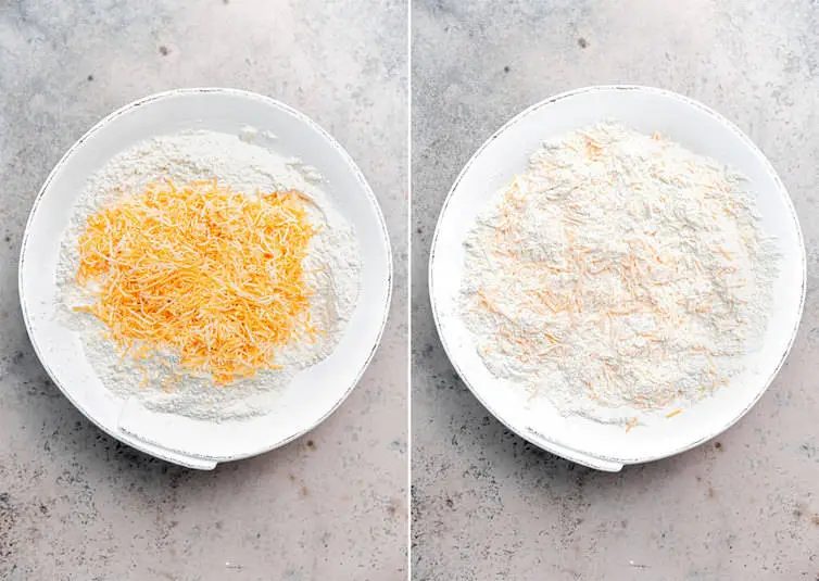 Dry ingredients mixed together for cheddar bay biscuits.