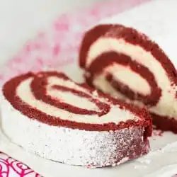 Red Velvet Roll Cake with White Chocolate-Cream Cheese Frosting | #recipe #ValentinesDay