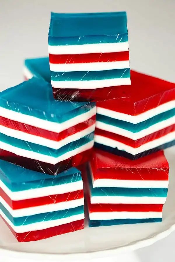 Red, White & Blue Layered Finger Jello, aka Jello Jigglers, aka Knox Blocks |