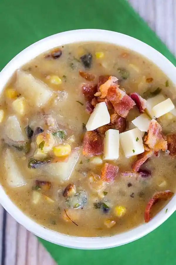 Corn and Poblano Chowder, roasted
