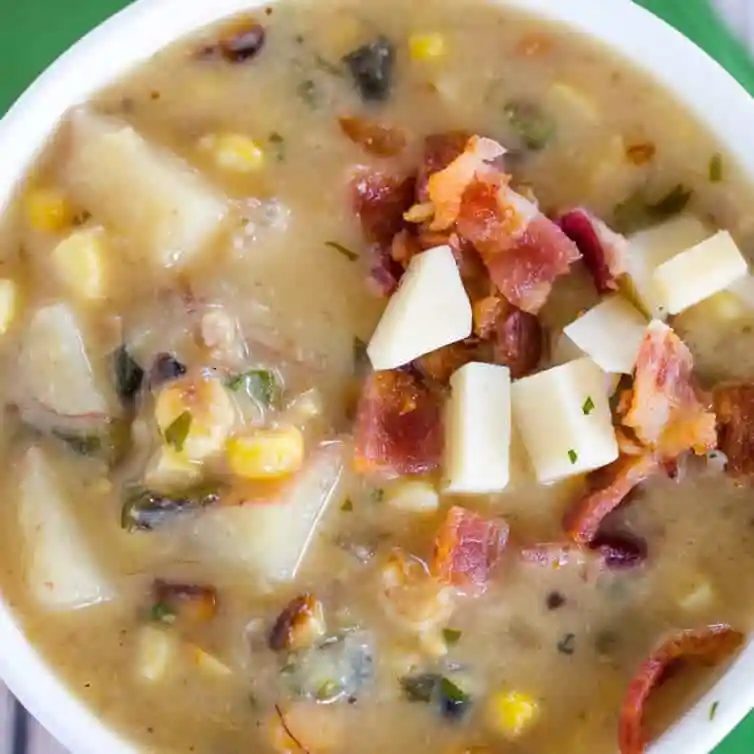 Corn and Poblano Chowder, roasted