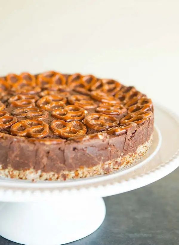 Salted Dark Chocolate Pretzel Truffle Cake
