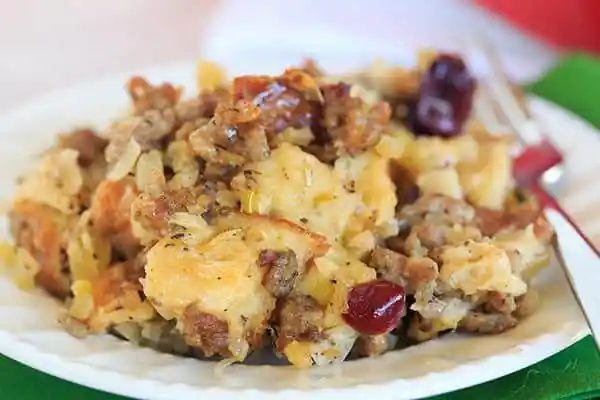 Sausage, Apple & Sage Stuffing made with Challah bread. |