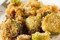 Golden Cheesy Brussels Sprouts and Bacon Bake