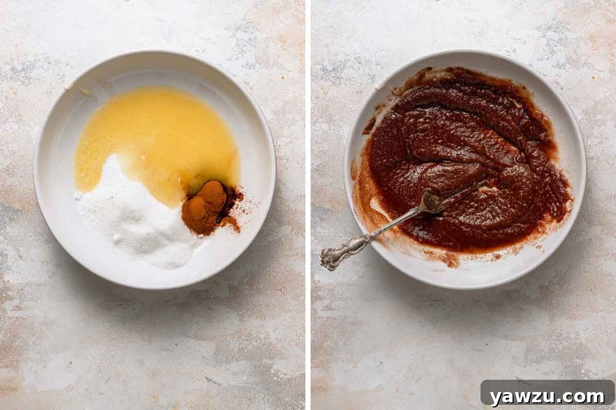 King cake filling of sugar, butter, and cinnamon mixed together in a bowl.