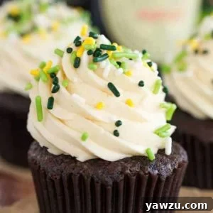 Irish Car Bomb Cupcakes :: Guinness chocolate cake, Jameson whiskey ganache filling, and Baileys buttercream frosting.