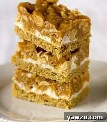 Stack of 3 salted peanut chew bars on a white plate.