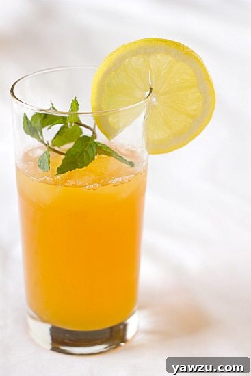 Ginger tea lemonade in a glass garnished with a lemon round.