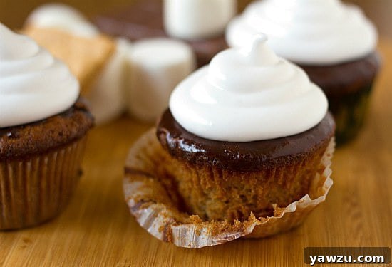 S'mores cupcakes with toasted marshmallow frosting