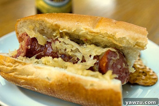 Beer and Brown Sugar Kielbasa with Sauerkraut, a comforting savory-sweet dish