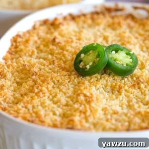 Classic Jalapeño Popper Dip with a golden crust.