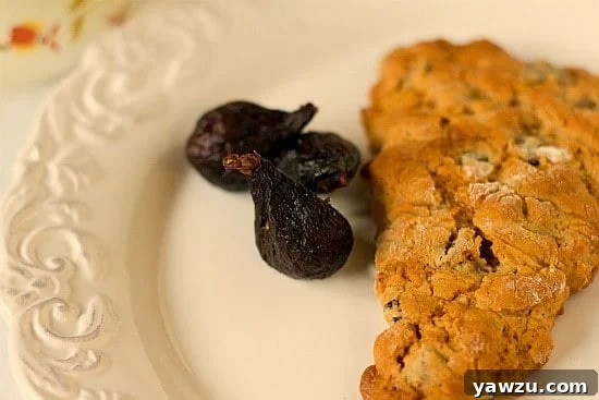 Close-up of freshly baked Honey Fig Scones with golden crust