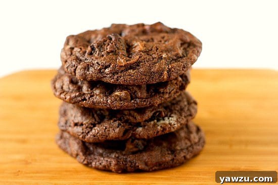 Thick, chewy Triple Chocolate Oreo Chunk Cookie on a cooling rack, glistening with melted chocolate.