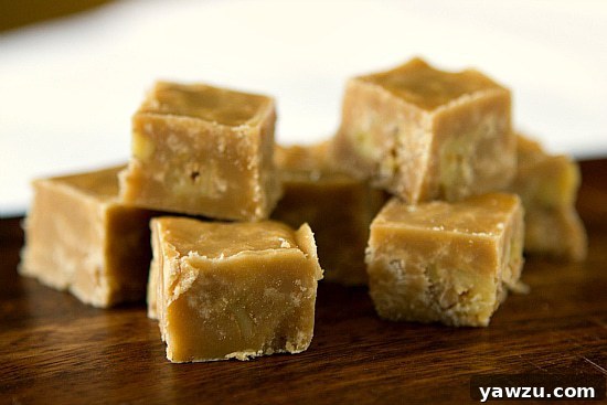 Arrangement of several maple-walnut fudge pieces on a wooden surface, ready to be enjoyed.