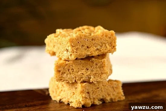 Close-up of a White Chocolate Peanut Butter Rice Krispies Treat