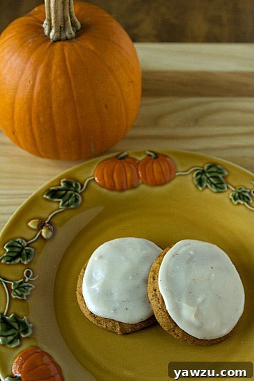Close-up of a Pumpkin Cookie with Brown Butter Icing