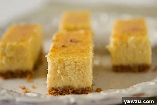 Close-up of creamy Eggnog Cheesecake Bars