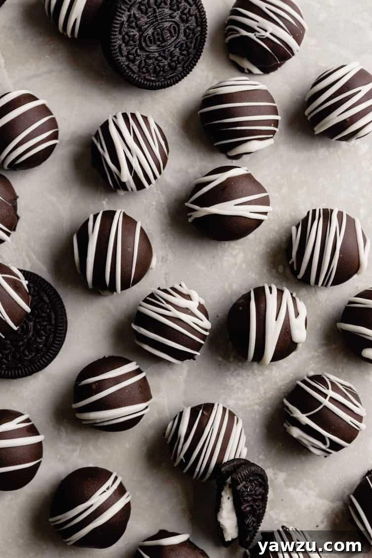 Overhead photo of Oreo truffles on a counter.