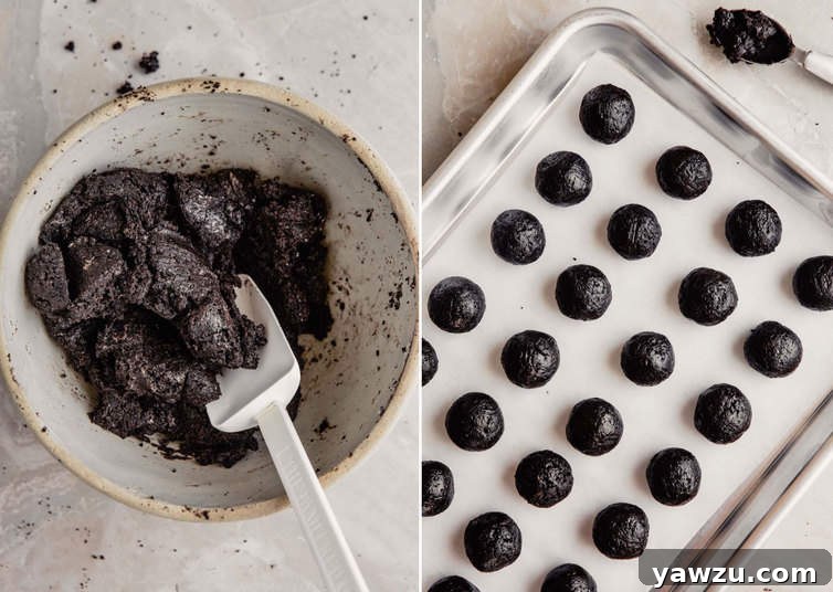 Oreo truffles mixture in mixing bowl, then rolled into balls.