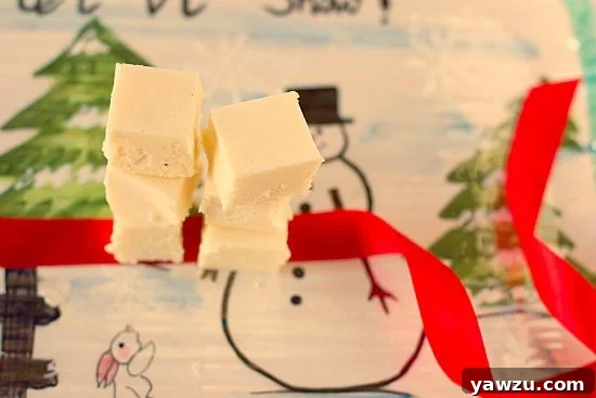 Close-up of freshly made eggnog fudge squares sprinkled with nutmeg.