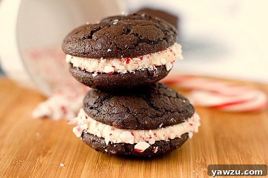 Delicious Peppermint Whoopie Pies, a festive chocolate mint holiday dessert