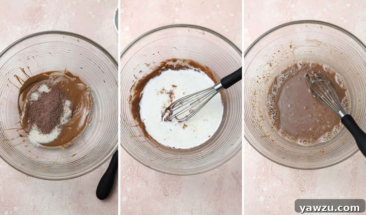 Mixing together the base for frozen hot chocolate.